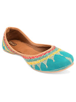 Thumbnail for Desi Colour Women Indian Ethnic Footwear-Embroidered Sea Green Zari - Distacart