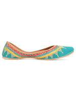 Thumbnail for Desi Colour Women Indian Ethnic Footwear-Embroidered Sea Green Zari - Distacart