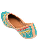 Thumbnail for Desi Colour Women Indian Ethnic Footwear-Embroidered Sea Green Zari - Distacart