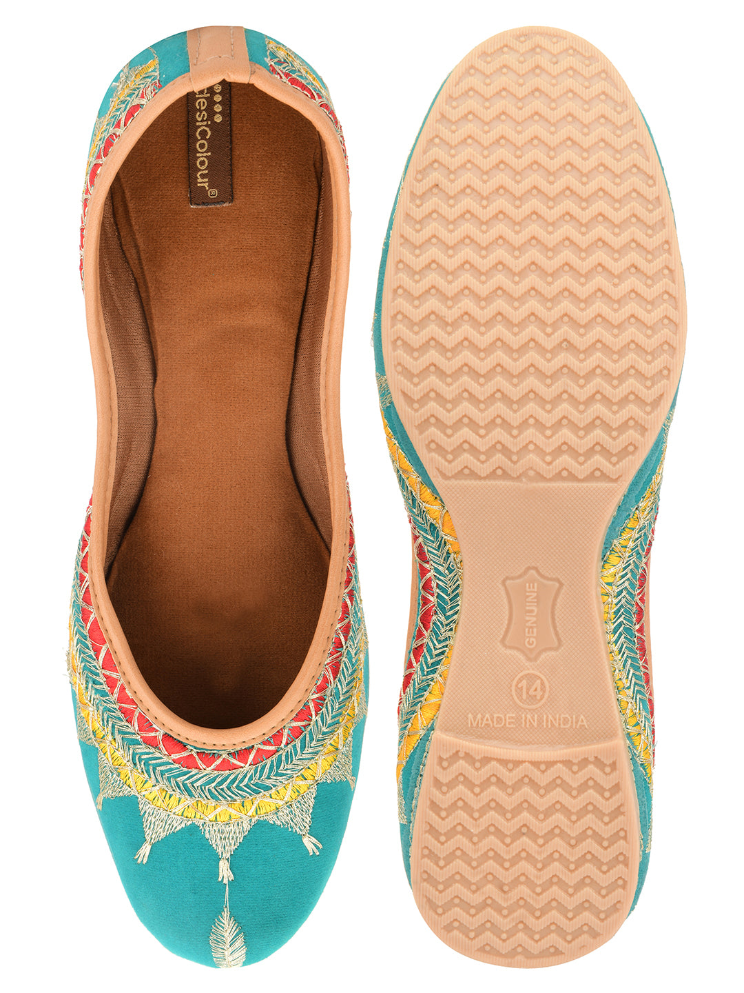 Desi Colour Women Indian Ethnic Footwear-Embroidered Sea Green Zari - Distacart