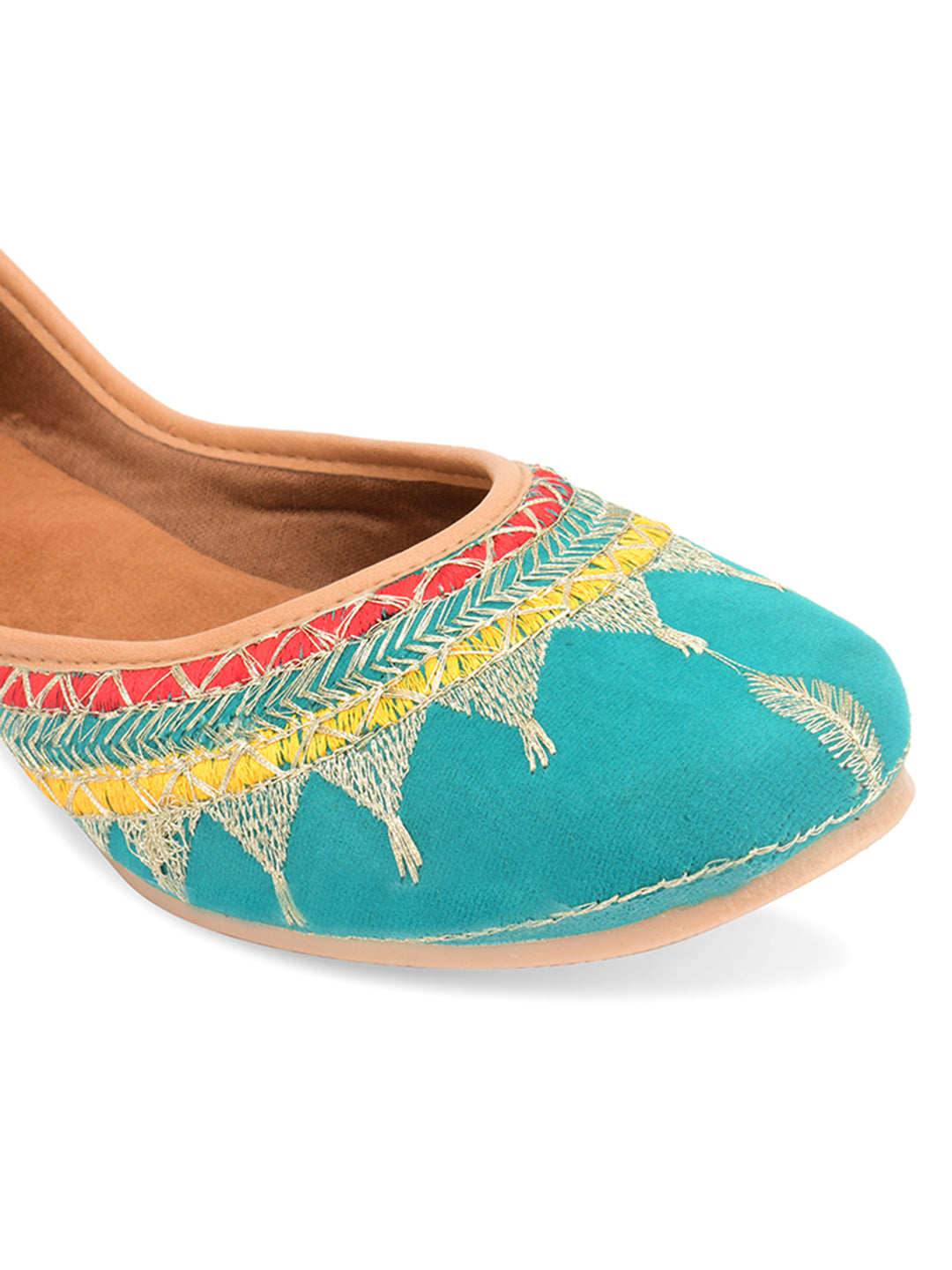 Desi Colour Women Indian Ethnic Footwear-Embroidered Sea Green Zari - Distacart