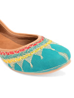Thumbnail for Desi Colour Women Indian Ethnic Footwear-Embroidered Sea Green Zari - Distacart