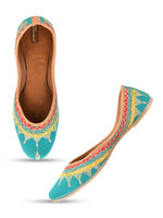 Thumbnail for Desi Colour Women Indian Ethnic Footwear-Embroidered Sea Green Zari - Distacart