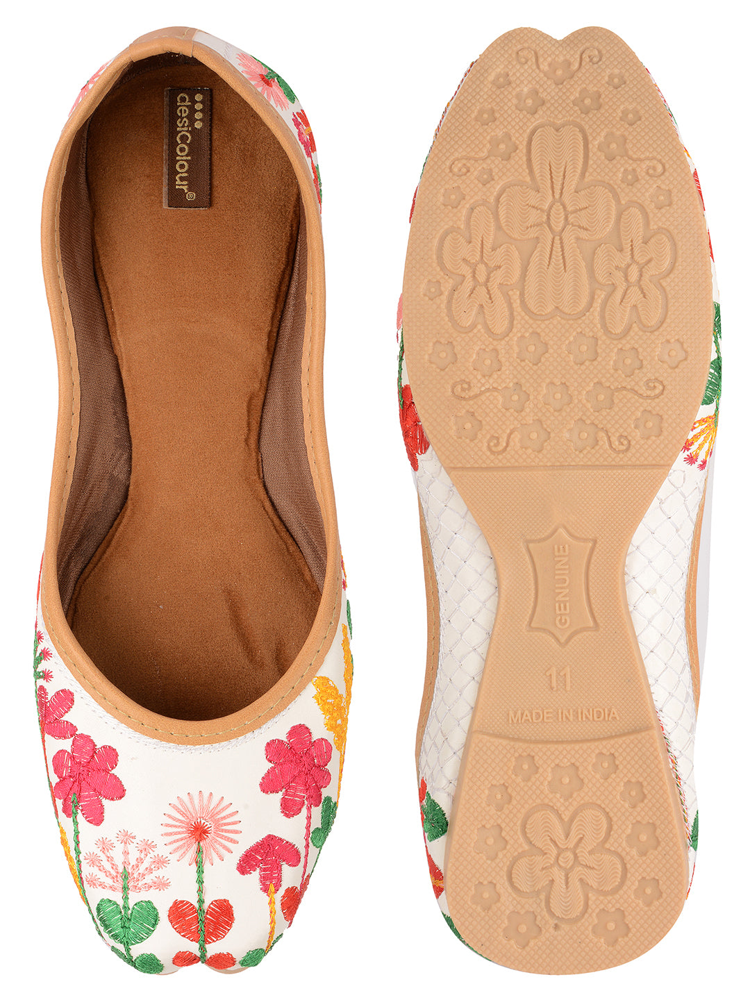 Desi Colour Women Indian Ethnic Footwear-Embellished White Forest Mojari - Distacart