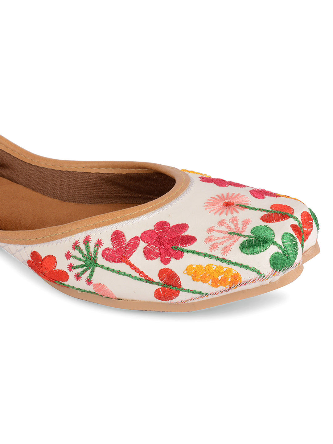 Desi Colour Women Indian Ethnic Footwear-Embellished White Forest Mojari - Distacart