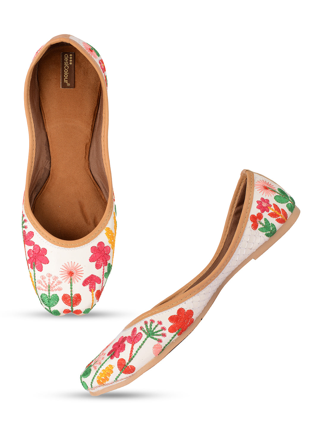 Desi Colour Women Indian Ethnic Footwear-Embellished White Forest Mojari - Distacart