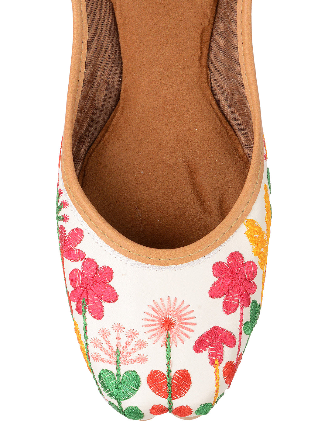 Desi Colour Women Indian Ethnic Footwear-Embellished White Forest Mojari - Distacart