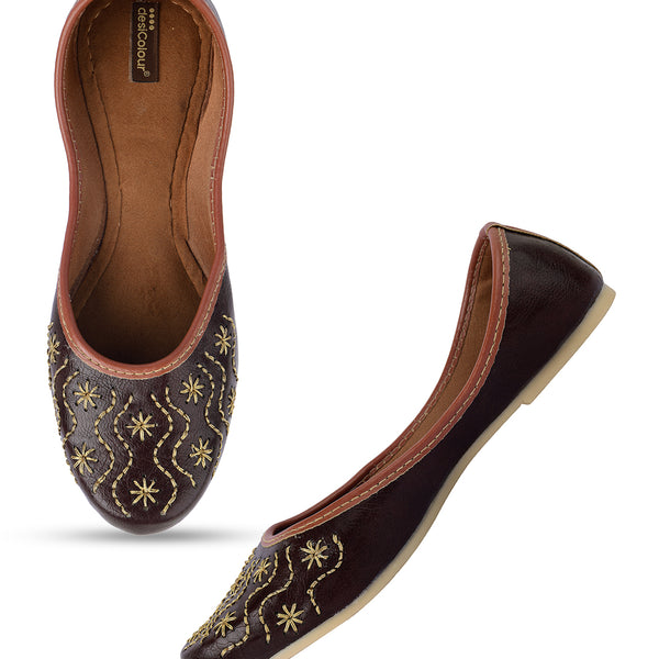 Desi Colour Women Indian Ethnic Footwear-Traditional Dark Brown Polish - Distacart