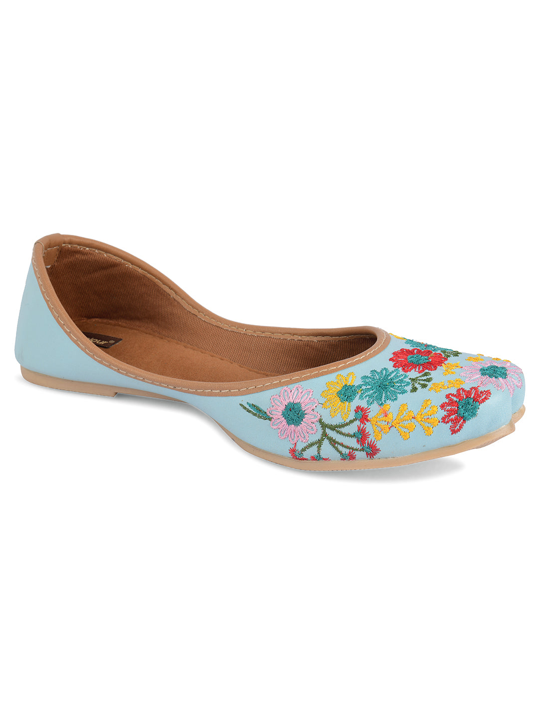 Desi Colour Women Indian Ethnic Footwear-Cushioned Sky Blue Floral Emb - Distacart