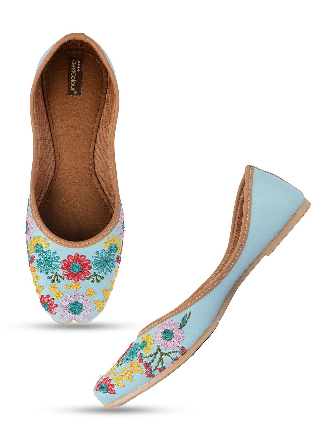 Desi Colour Women Indian Ethnic Footwear-Cushioned Sky Blue Floral Emb - Distacart