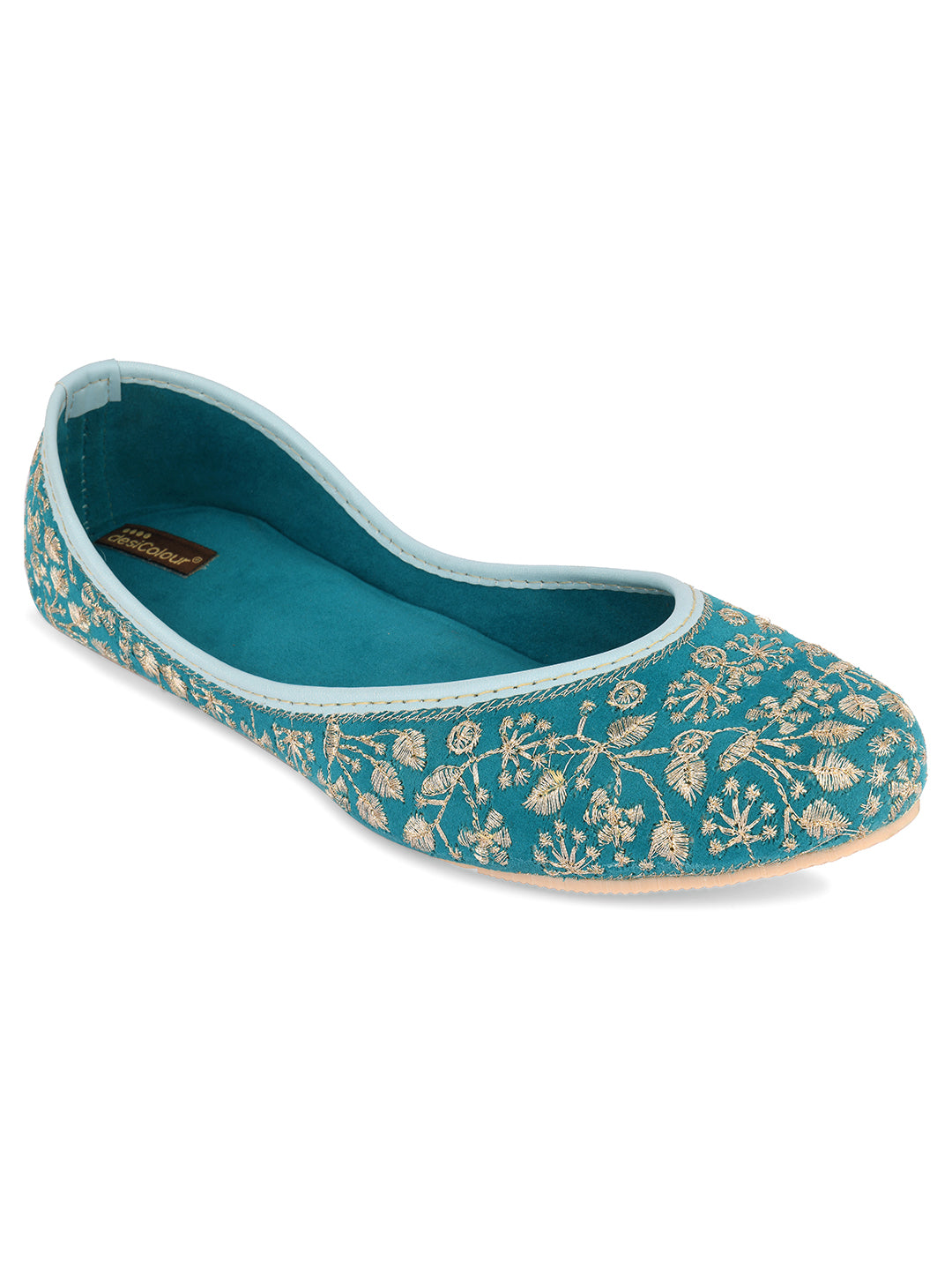 Desi Colour Women Indian Ethnic Footwear-Cushioned Green Emb - Distacart