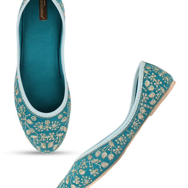 Desi Colour Women Indian Ethnic Footwear-Cushioned Green Emb - Distacart