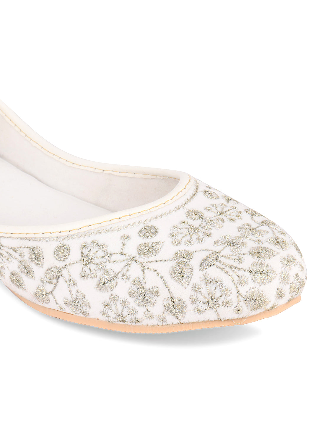 Desi Colour Women Indian Ethnic Footwear-Cushioned White Heavy Emb - Distacart