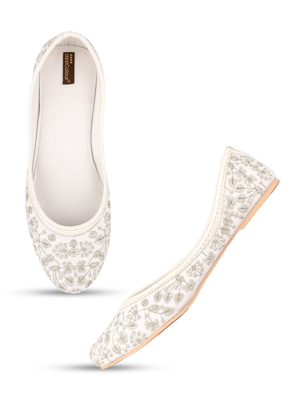 Desi Colour Women Indian Ethnic Footwear-Cushioned White Heavy Emb - Distacart