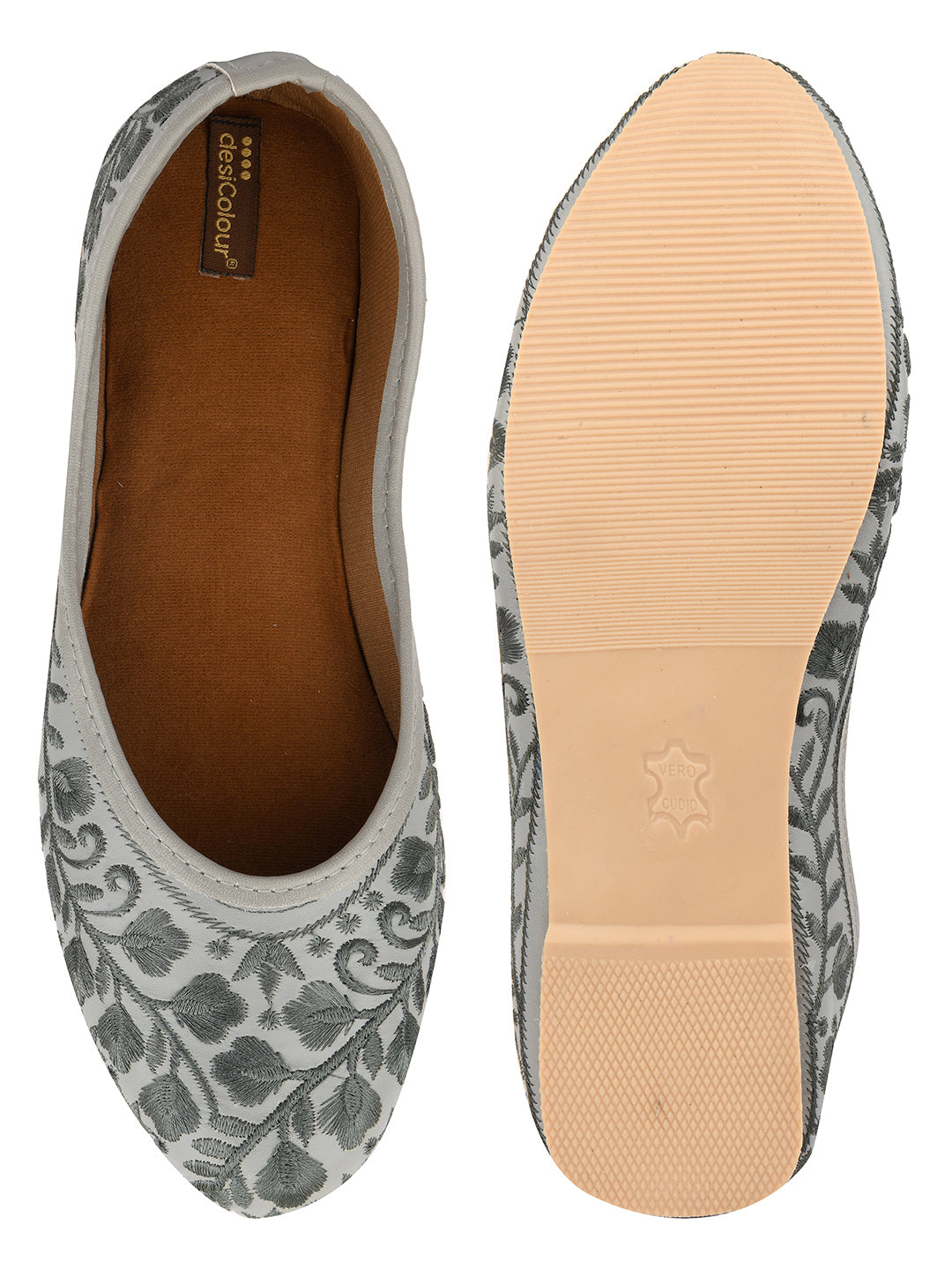 Desi Colour Women Indian Ethnic Footwear-Grey Heavy Work-LR - Distacart