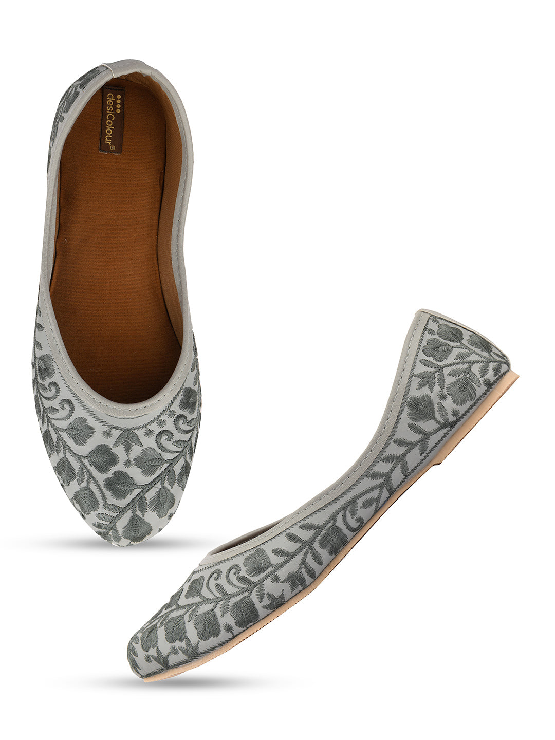 Desi Colour Women Indian Ethnic Footwear-Grey Heavy Work-LR - Distacart