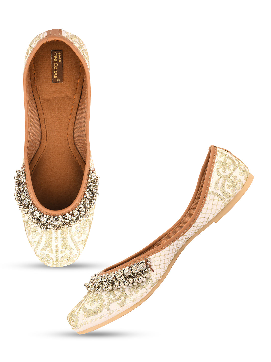 Desi Colour Women Indian Ethnic Footwear-Off White-Gungroo - Distacart