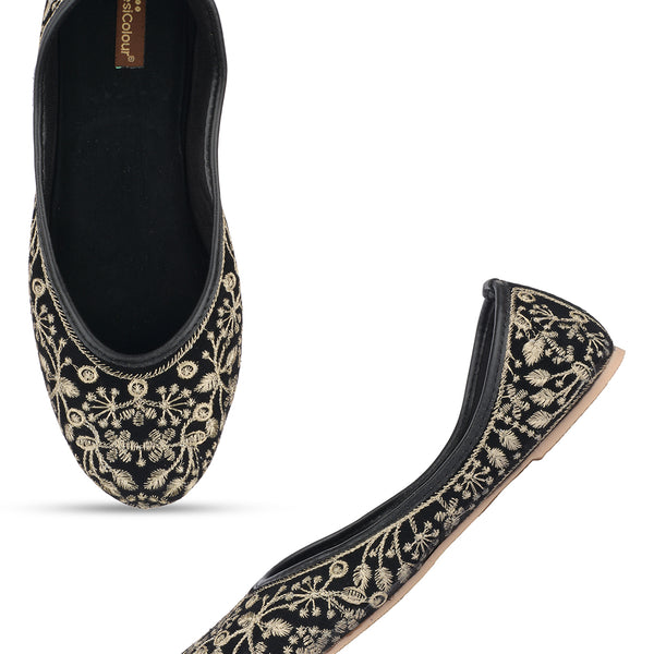 Desi Colour Women Indian Ethnic Footwear-Cushioned Black Heavy Emb - Distacart