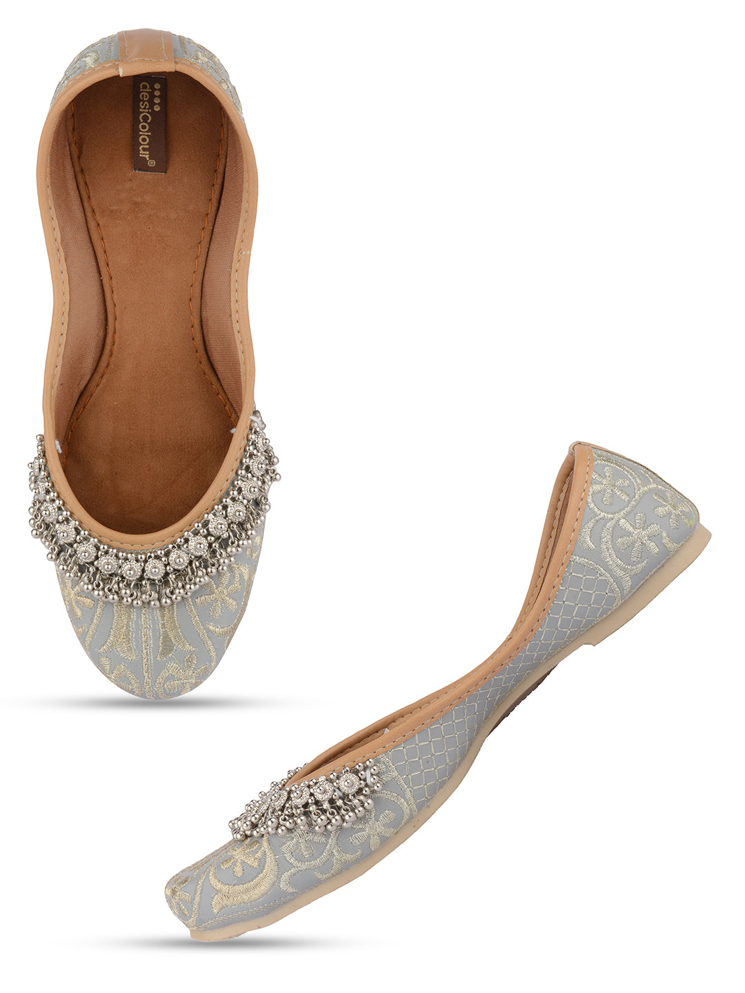 Desi Colour Women Indian Ethnic Footwear-Grey Gungroo - Distacart