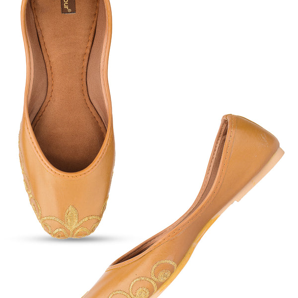 Desi Colour Women Indian Ethnic Footwear-Polish-Tan 1 - Distacart