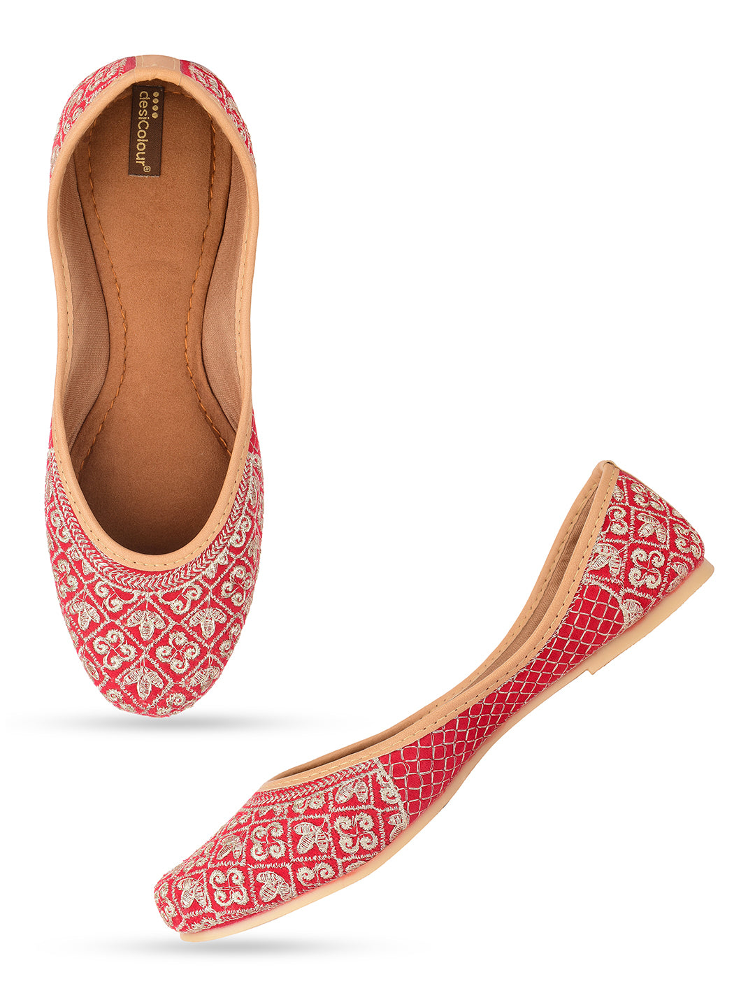 Desi Colour Women Indian Ethnic Footwear-Cushioned Red Zari Woek - Distacart
