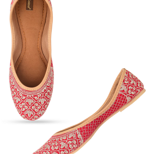 Desi Colour Women Indian Ethnic Footwear-Cushioned Red Zari Woek - Distacart