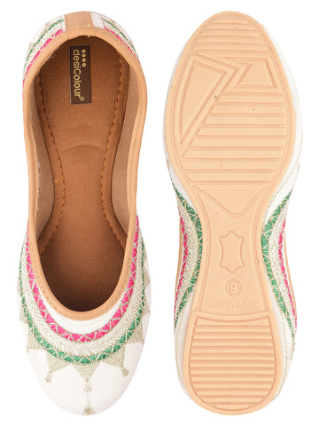 Desi Colour Women Indian Ethnic Footwear-White Zari Work - Distacart