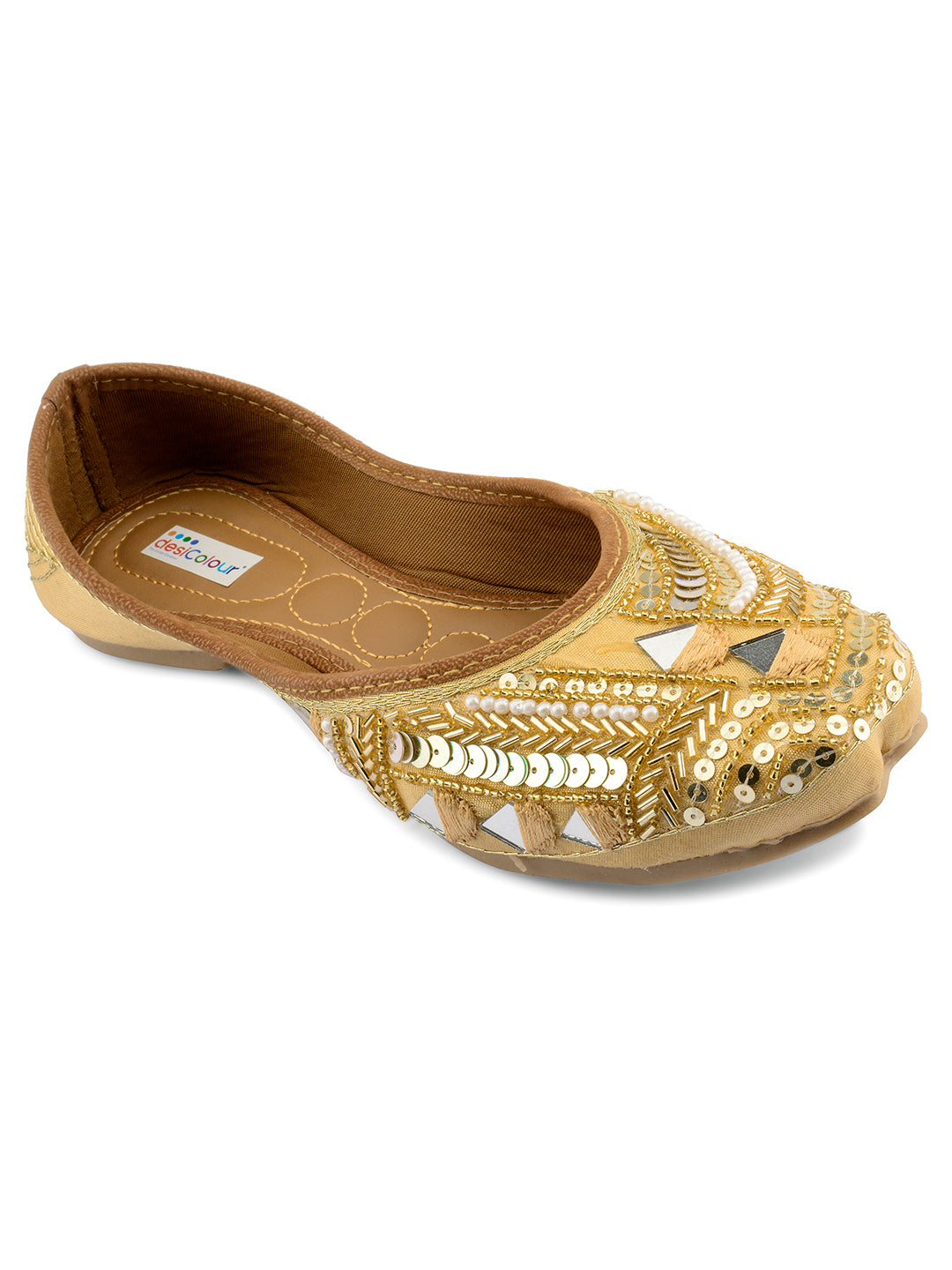 Desi Colour Women Indian Ethnic Footwear-Golden Mirror Emb - Distacart
