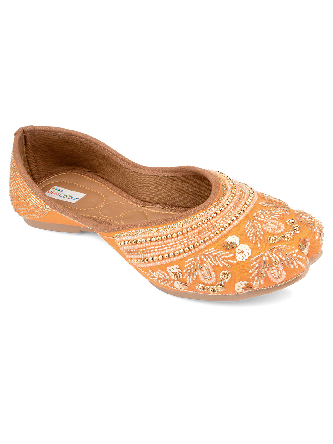 Desi Colour Women Indian Ethnic Footwear-Party Wear Orange Pearl Work - Distacart