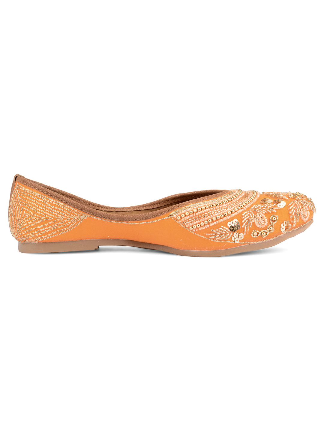 Desi Colour Women Indian Ethnic Footwear-Party Wear Orange Pearl Work - Distacart