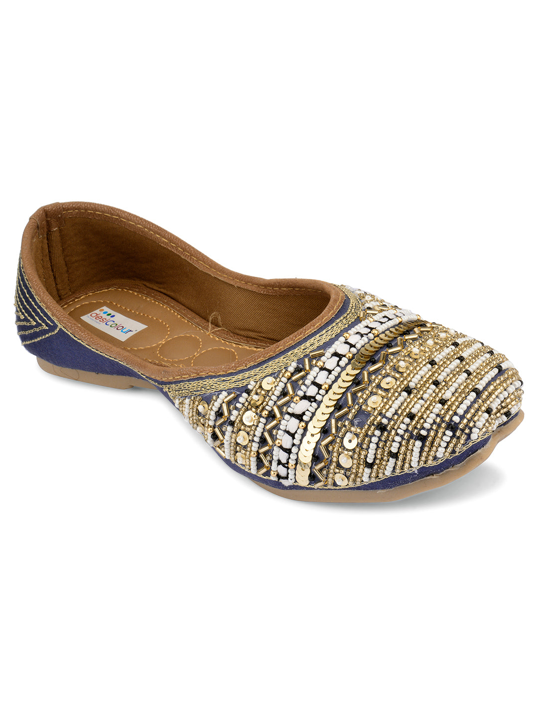 Desi Colour Women Indian Ethnic Footwear-Party Wear Navy Blue Emb - Distacart