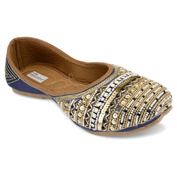 Desi Colour Women Indian Ethnic Footwear-Party Wear Navy Blue Emb - Distacart