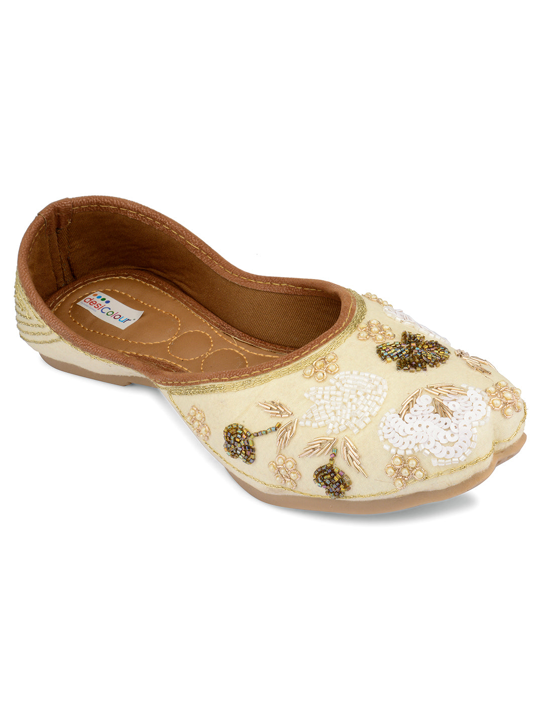 Desi Colour Women Indian Ethnic Footwear-Party Wear Off White Emb - Distacart