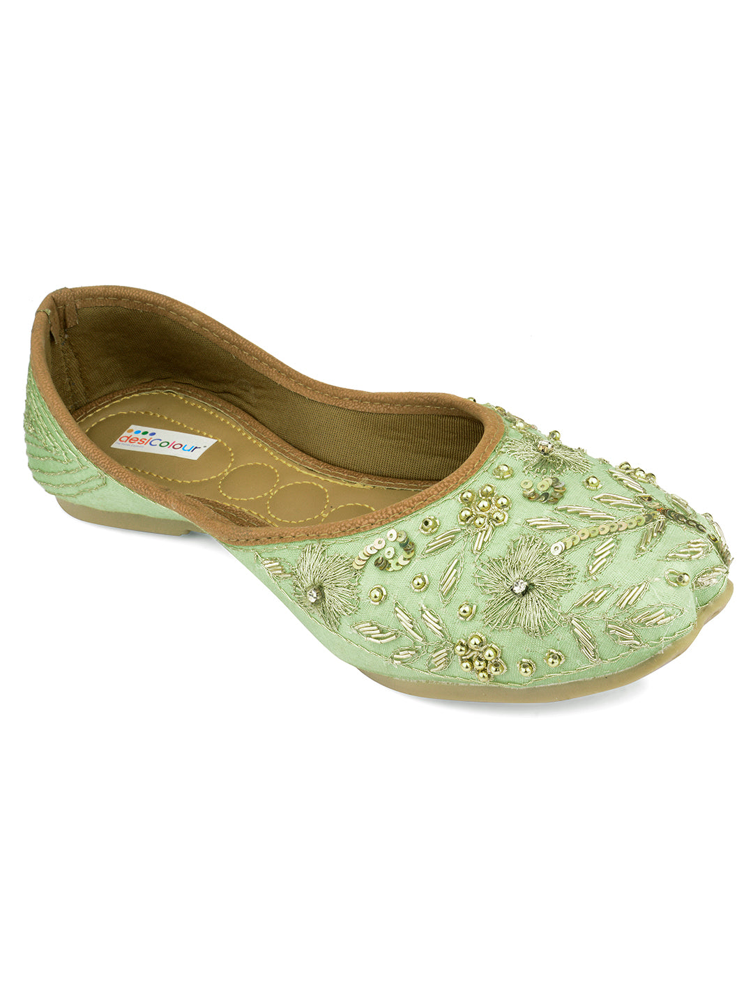 Desi Colour Women Indian Ethnic Footwear-Party Wear Sea Green Emb - Distacart