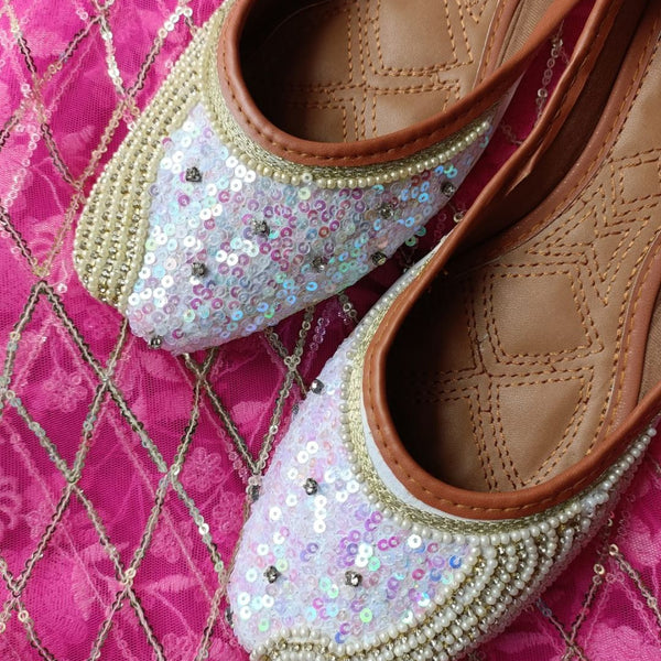 Desi Colour Women Indian Ethnic Footwear-White Pearl Shine - Distacart