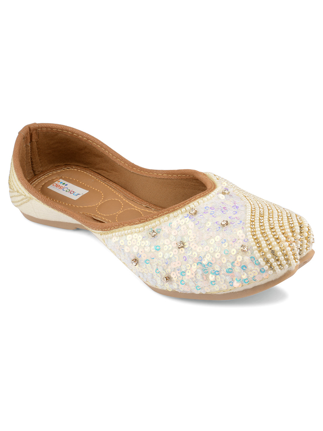Desi Colour Women Indian Ethnic Footwear-White Pearl Shine - Distacart