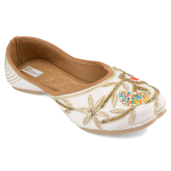 Desi Colour Women Indian Ethnic Footwear-Party Wear White Multicolour Floral - Distacart