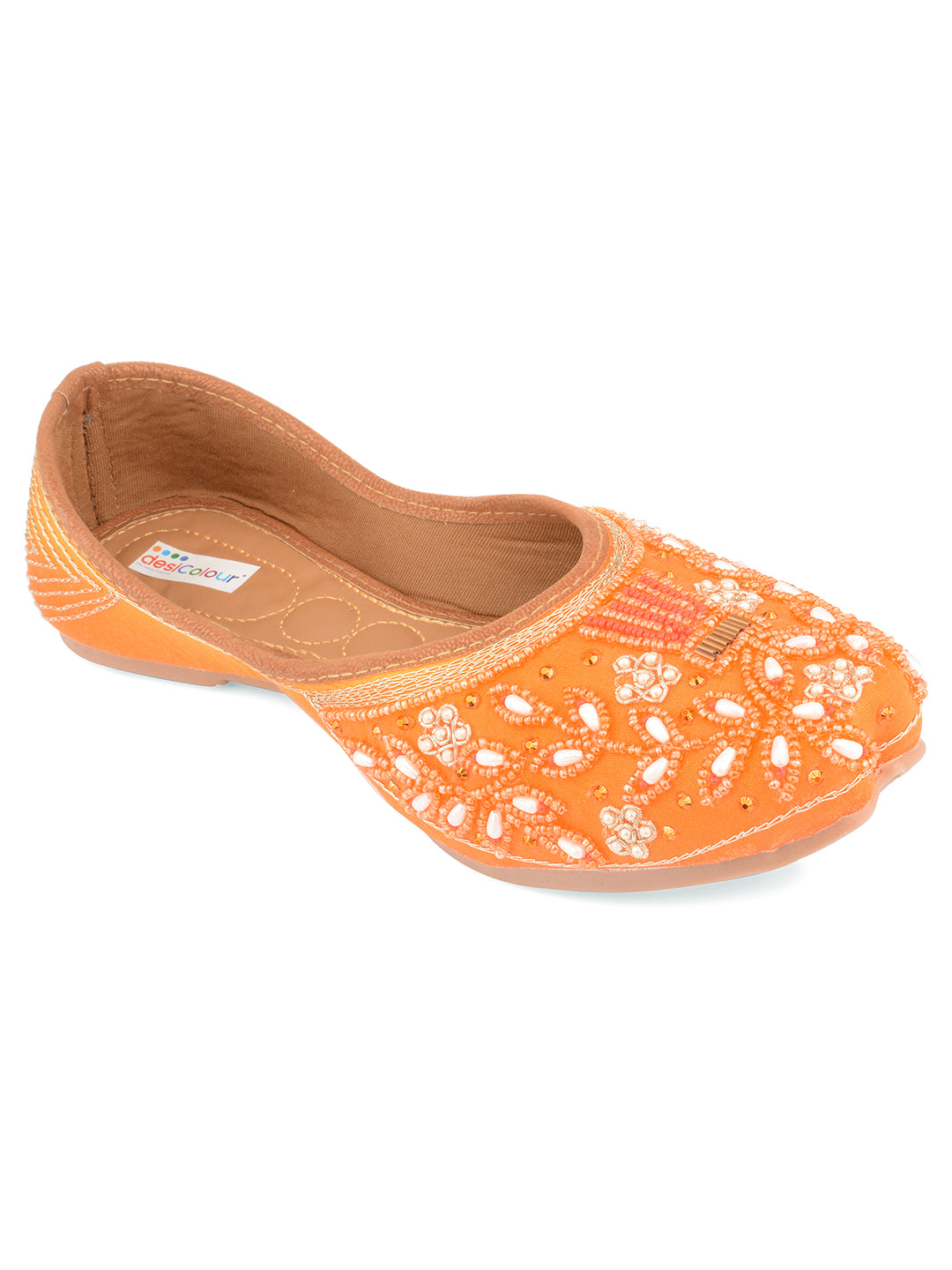 Desi Colour Women Indian Ethnic Footwear-Party Wear Orange Pearl - Distacart