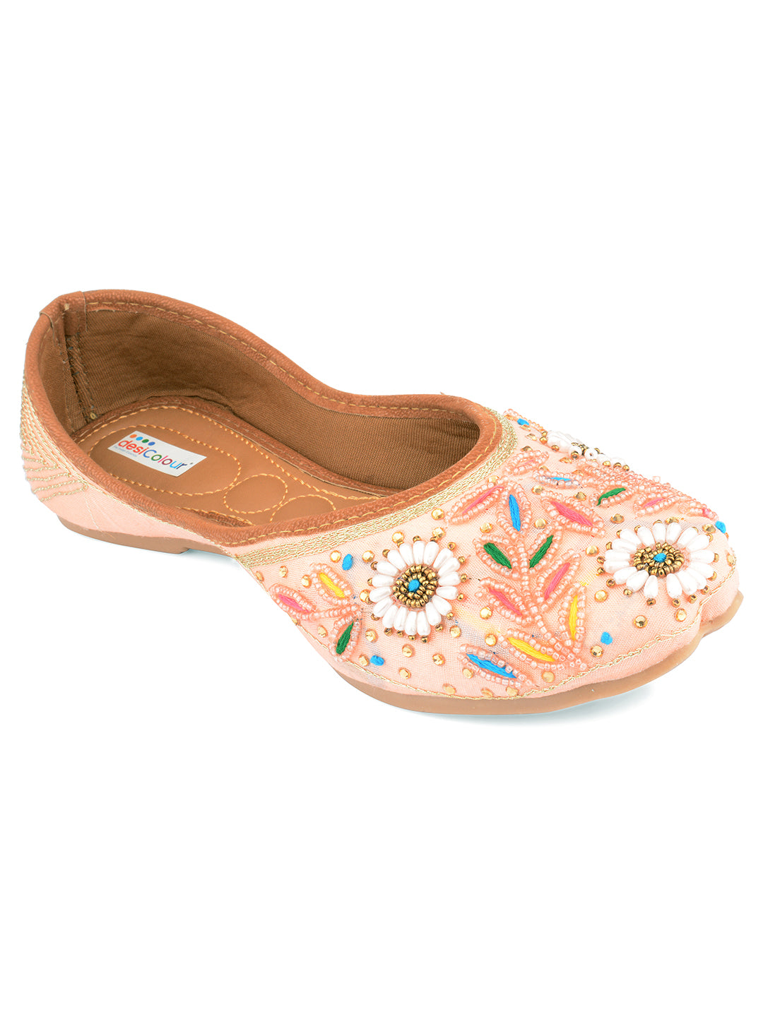 Desi Colour Women Indian Ethnic Footwear-Party Wear Peach Pearl - Distacart