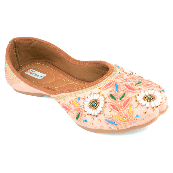 Desi Colour Women Indian Ethnic Footwear-Party Wear Peach Pearl - Distacart