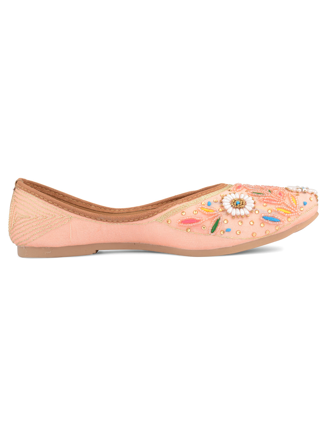 Desi Colour Women Indian Ethnic Footwear-Party Wear Peach Pearl - Distacart
