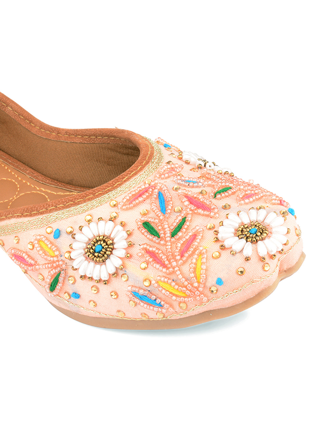 Desi Colour Women Indian Ethnic Footwear-Party Wear Peach Pearl