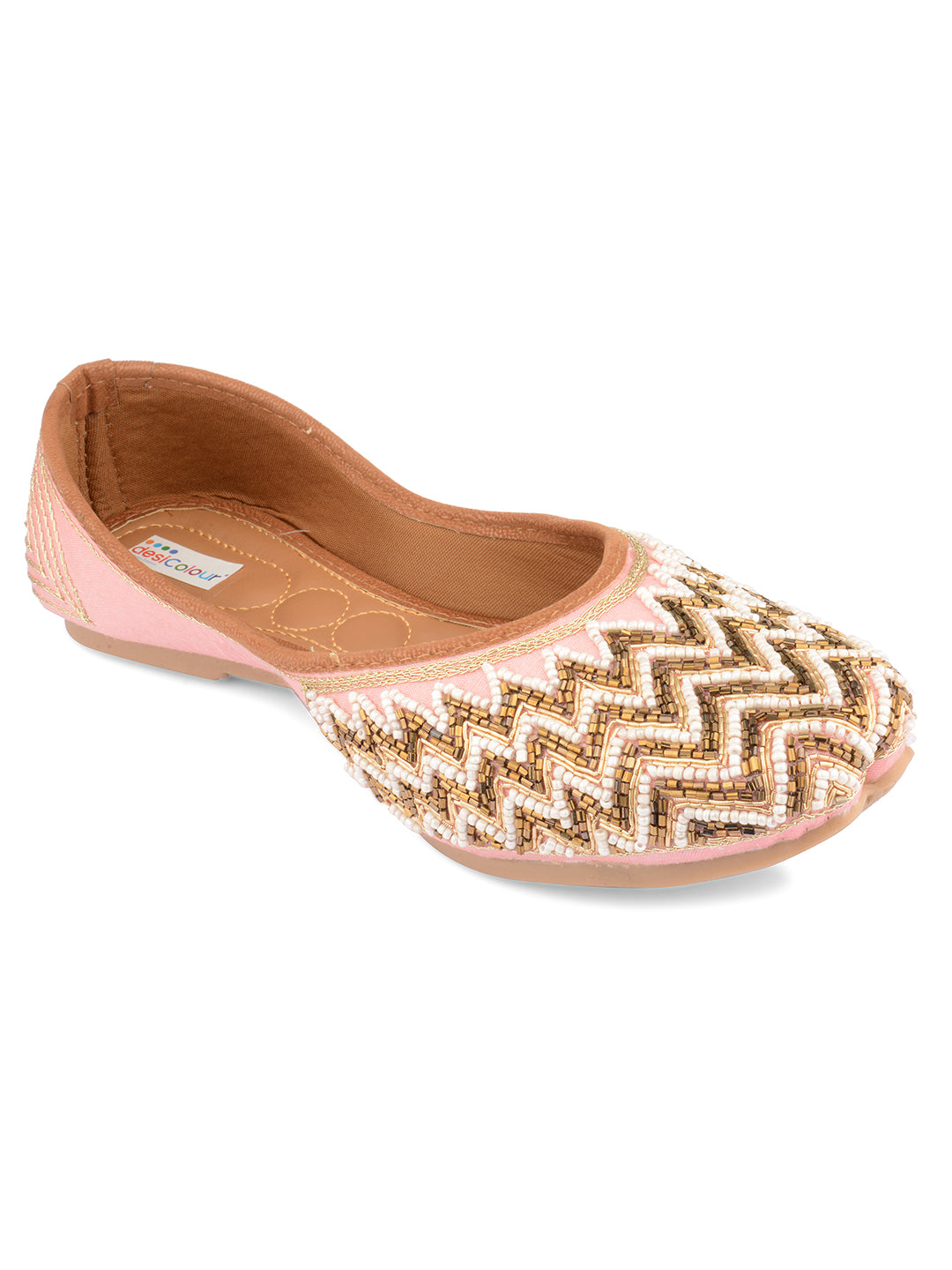 Desi Colour Women Indian Ethnic Footwear-Party Wear Pink Pearl Zigzag - Distacart