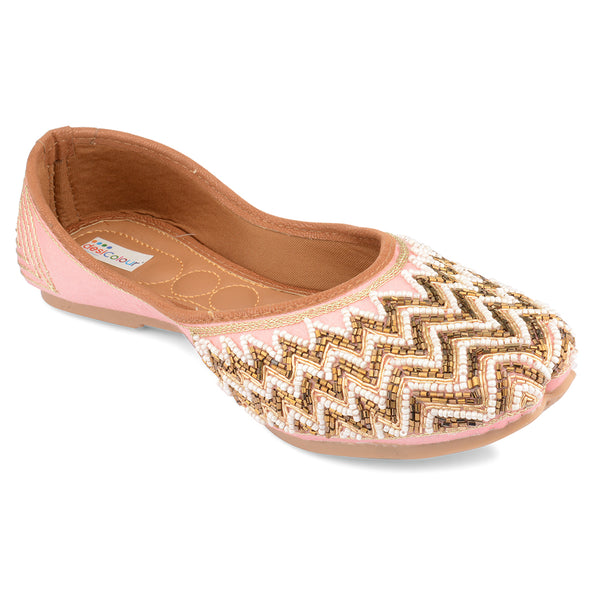 Desi Colour Women Indian Ethnic Footwear-Party Wear Pink Pearl Zigzag - Distacart