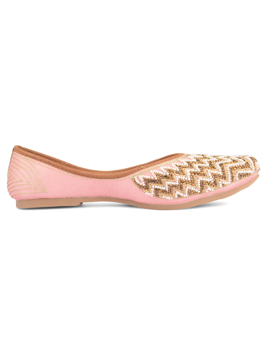 Desi Colour Women Indian Ethnic Footwear-Party Wear Pink Pearl Zigzag - Distacart