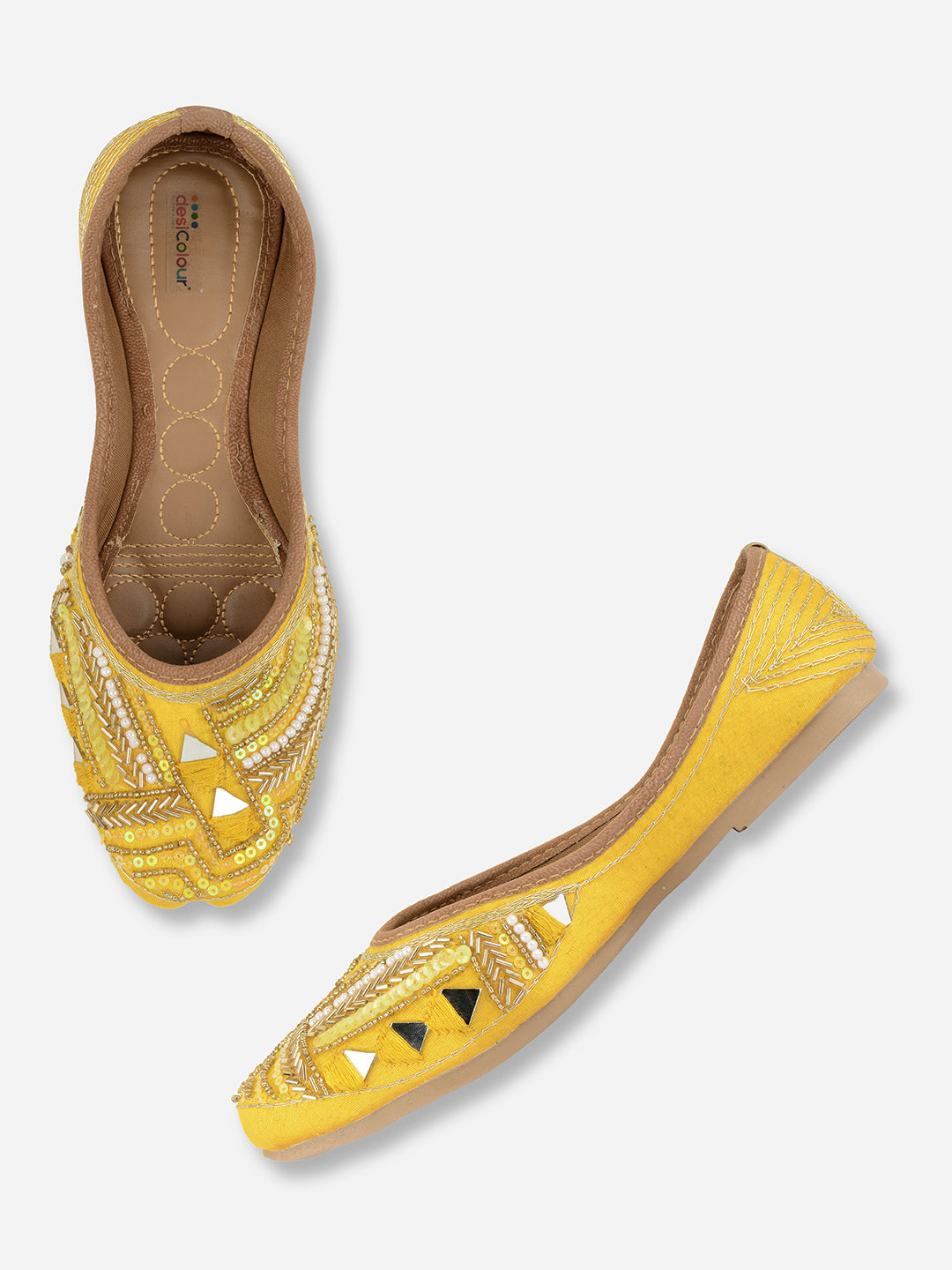 Desi Colour Women Indian Ethnic Footwear-Yellow Mirror Emb - Distacart