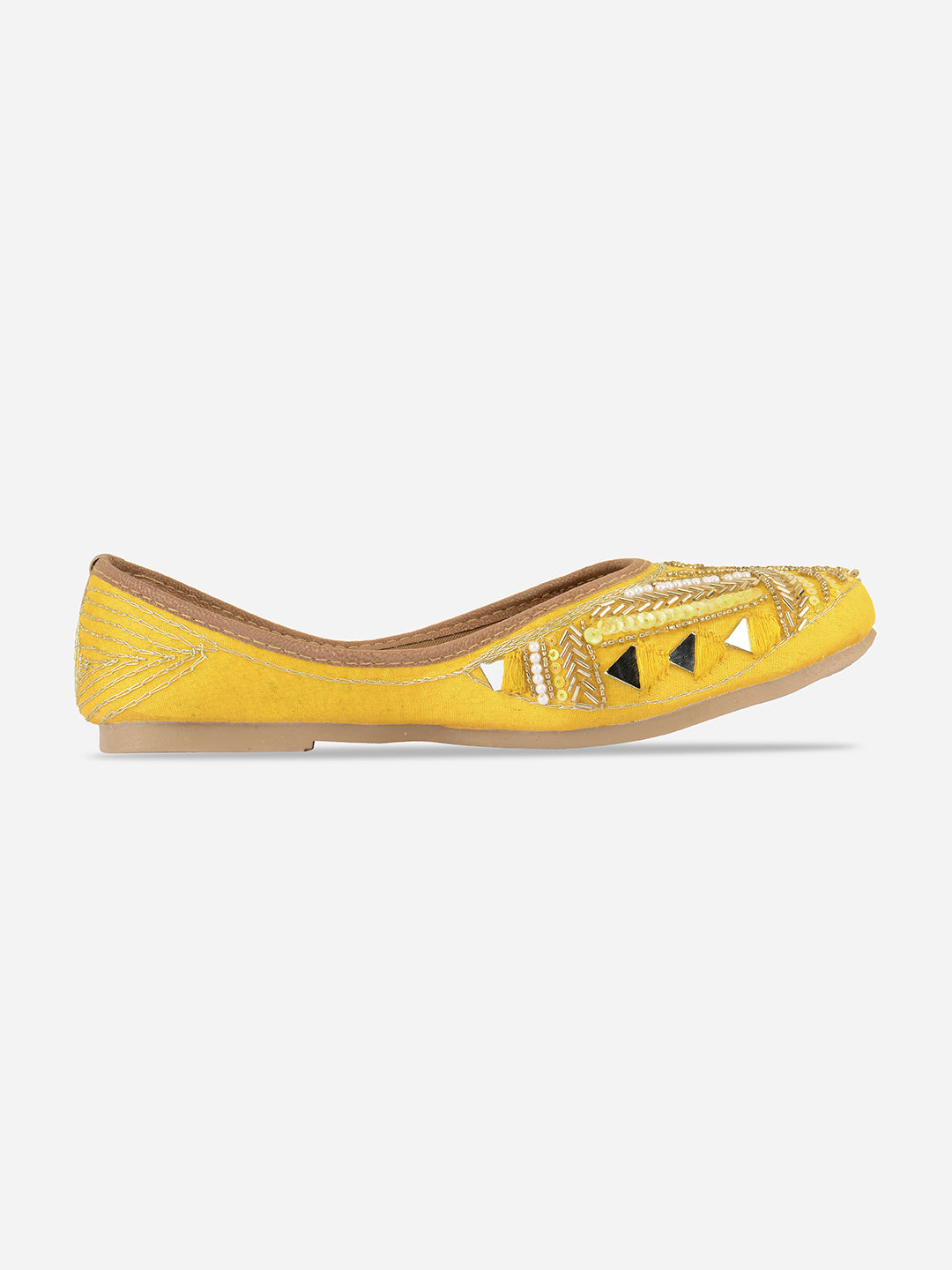 Desi Colour Women Indian Ethnic Footwear-Yellow Mirror Emb - Distacart