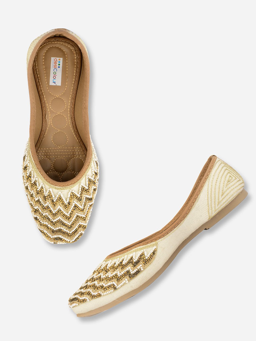 Desi Colour Women Indian Ethnic Footwear-Gold Zigzag - Distacart