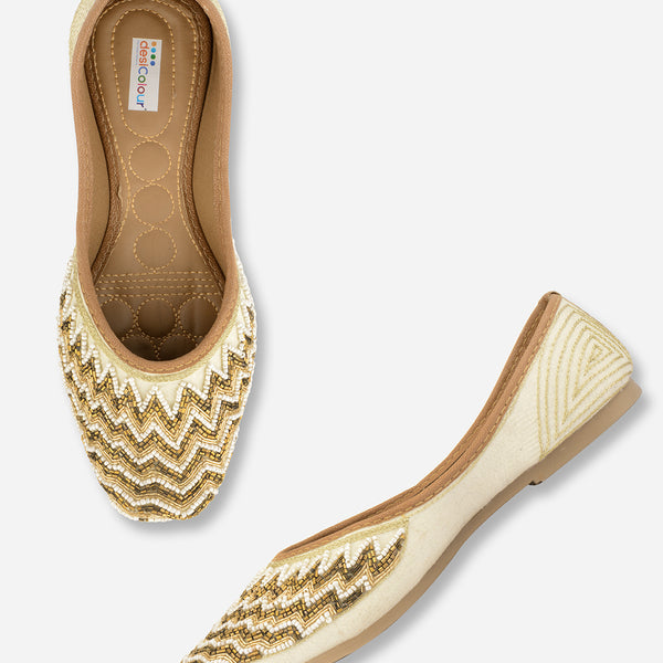 Desi Colour Women Indian Ethnic Footwear-Gold Zigzag - Distacart