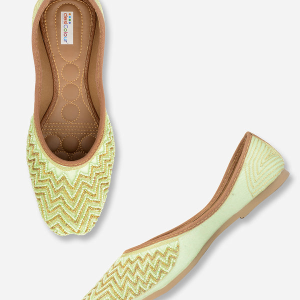 Desi Colour Women Indian Ethnic Footwear-Sea Green Zigzag - Distacart